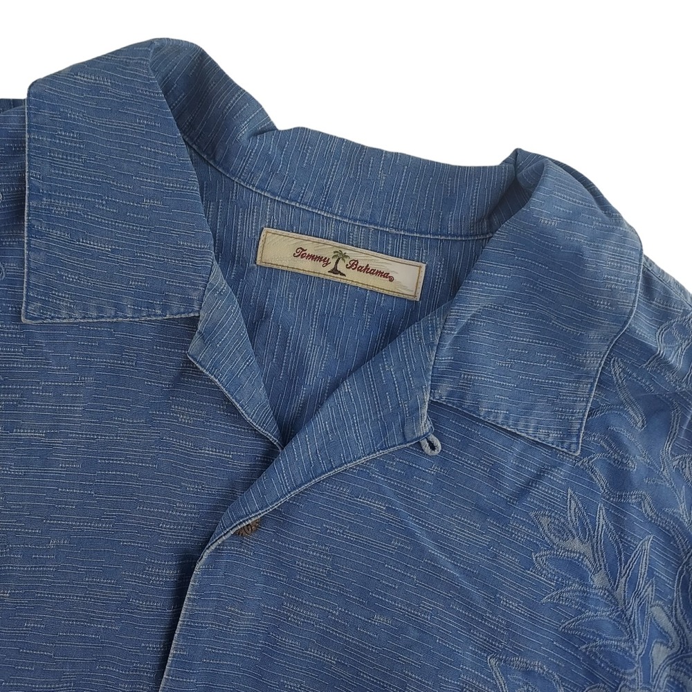 Tommy‎ Bahama Mens 2XB Blue 100% Silk Floral Embroidered Camp Shirt